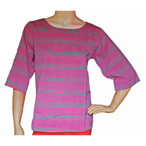 Pink With Green Stripes Cotton Top